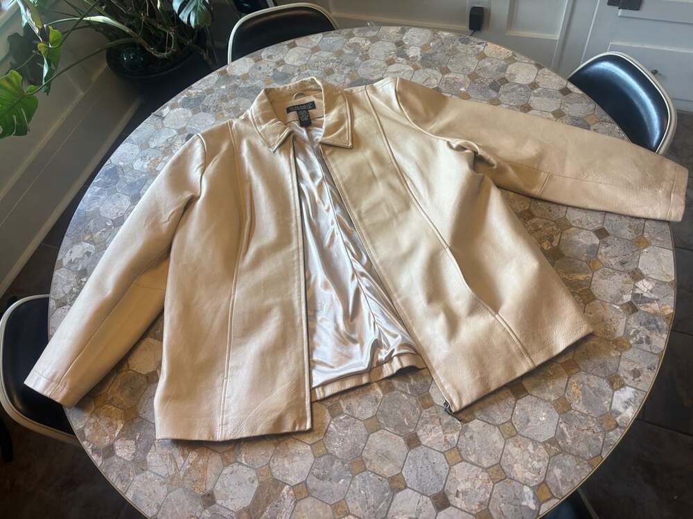 Dialogue Leather Jacket Size 1X Cream Zip Front